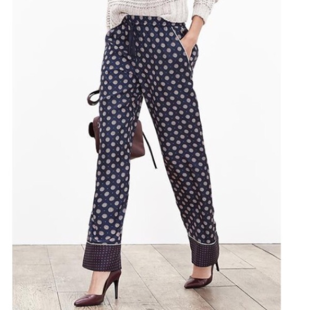 Banana Republic M Navy Foulard 100% Silk Pants